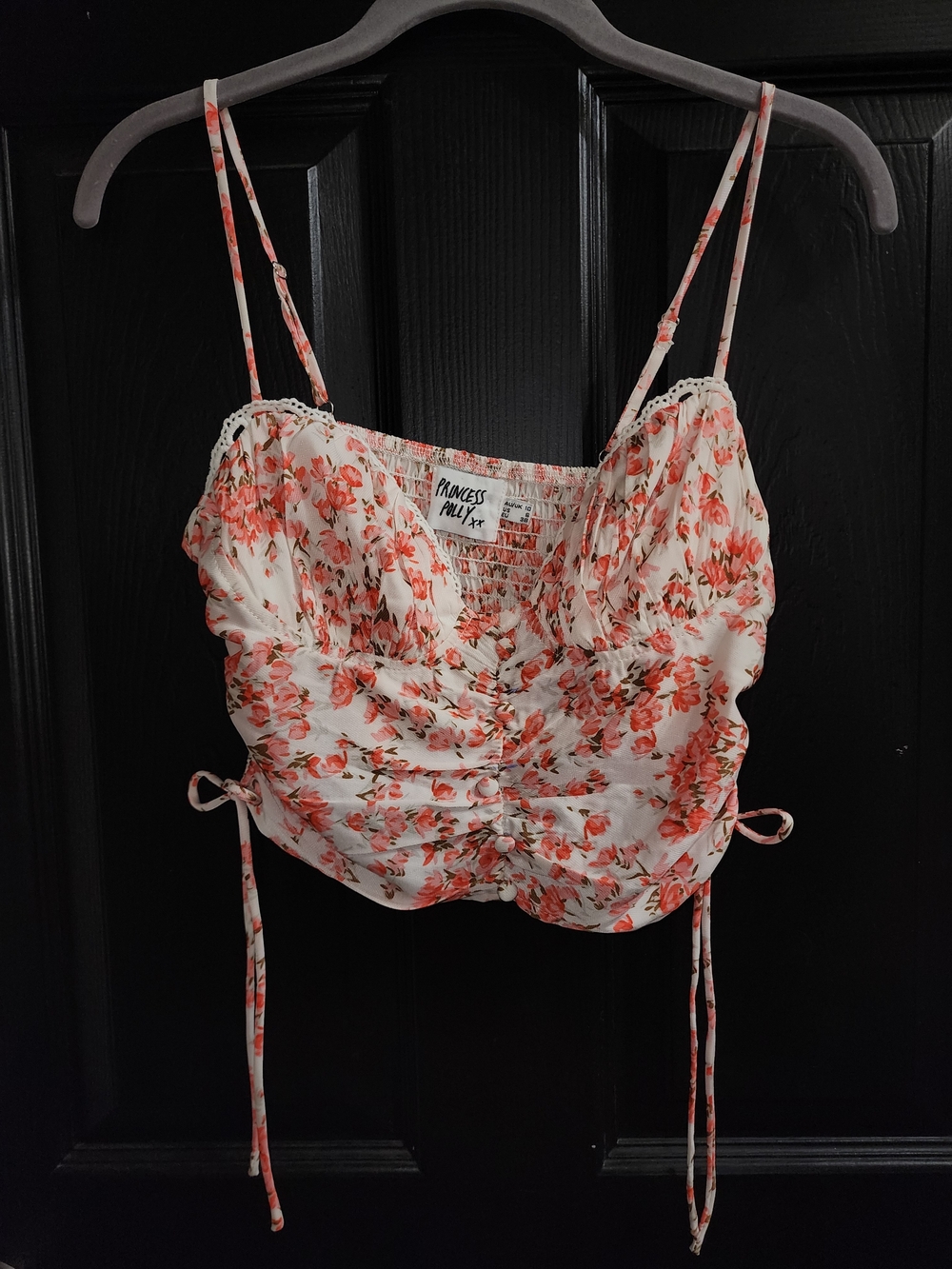 Princess Polly White Crop Cami with Coral Floral Print